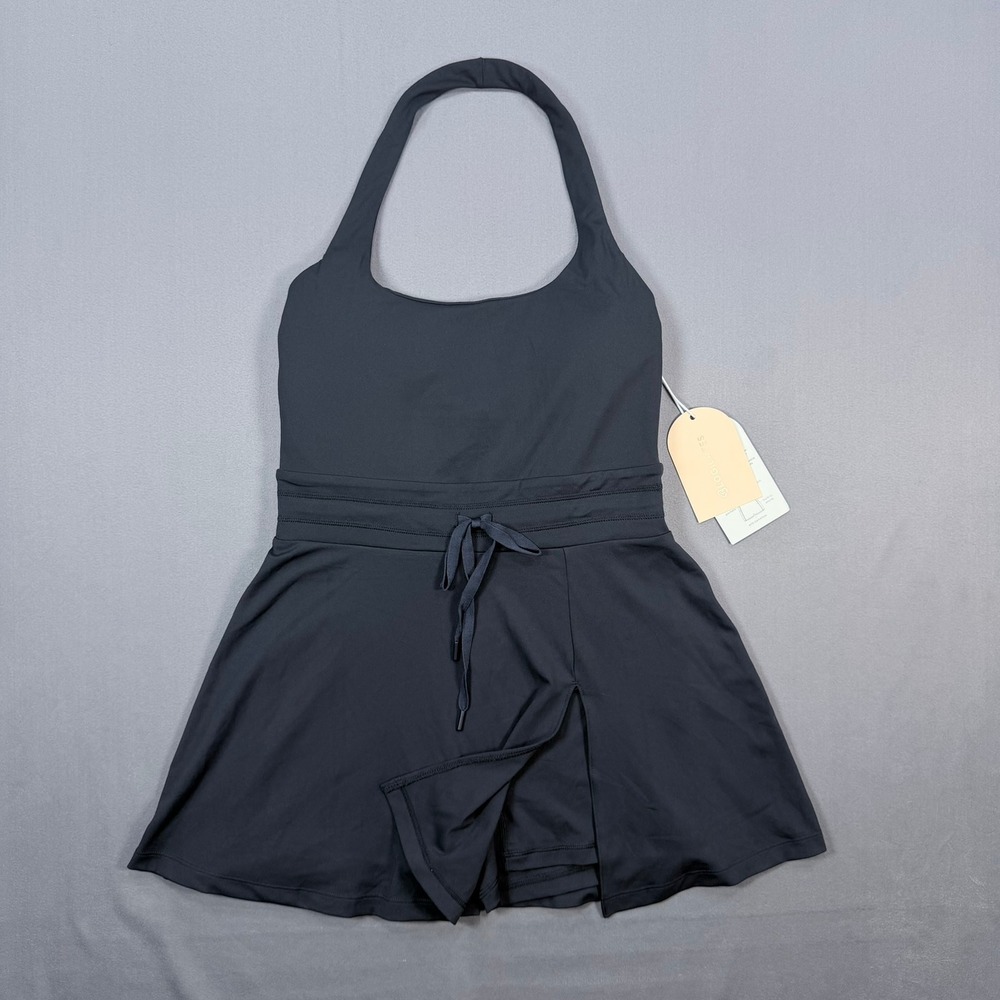 Blogilates Womens S Black Recycled Poly Game Match Halter Active Tennis Dress